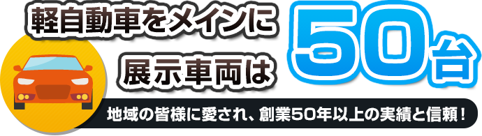 軽自動車をメインに展示車両は50台